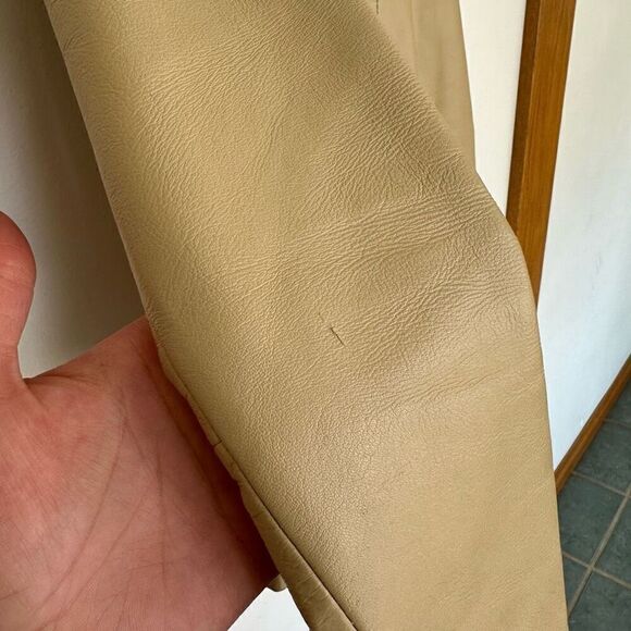 Vakko VS2 Women’s Vintage Cream Tan Lamb Leather 3 button Moto Blazer Coat - Picture 5 of 12